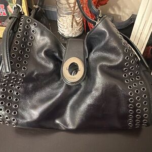 Coach Black Hobo Bag with Silver Accents